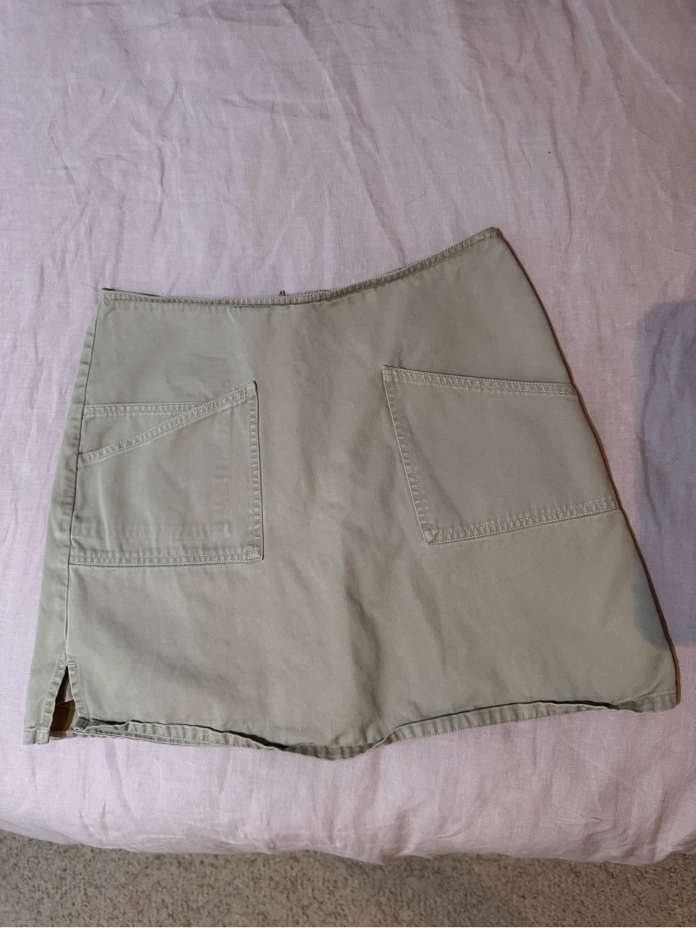 Y2K Casual A-Line Skirt with Front Patch Pockets - Light Sage